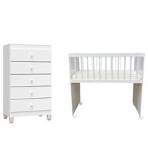 Mini Berço Moisés Alegria com Colchão e Cômoda Gaveteiro Ternura Baby Branco Brilho - Incorplac