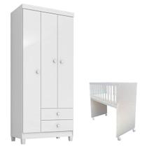 Mini Berço Moisés Alegria Com Colchão E Guarda Roupa 3 Portas Ternura Baby Branco Flex - Incorplac Mini Berço Moisés Alegria Com Colchão E Guarda Roupa 3 Portas Ternura Baby Branco Flex - Incorplac