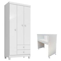 Mini Berço Moisés Alegria com Colchão e Guarda Roupa 3 Portas Ternura Baby Branco Flex - Incorplac