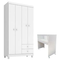 Mini Berço Moisés Alegria Com Colchão E Guarda Roupa Ternura Baby 4 Portas Branco Flex - Incorplac