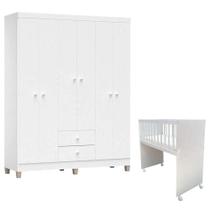 Mini Berço Moisés Alegria Com Colchão E Guarda Roupa Ternura Baby 6 Portas Branco Brilho - Incorplac