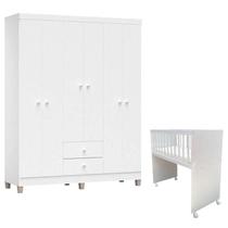 Mini Berço Moisés Alegria com Colchão e Guarda Roupa Ternura Baby 6 Portas Branco Brilho - Incorplac