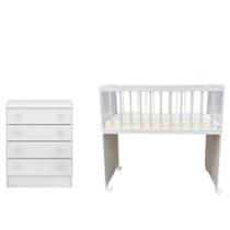 Mini Berço Moisés Alegria E Cômoda Infantil 103 Doce Sonho Branco Brilho - Qmovi Mini Berço Moisés Alegria E Cômoda Infantil 103 Doce Sonho Branco Brilho - Qmovi