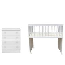 Mini Berço Moisés Alegria e Cômoda Infantil 103 Doce Sonho Branco Brilho Qmovi