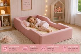 Mini Berço Moisés Estofada Infantil Rosa Método Montessori Com Colchão 92x38