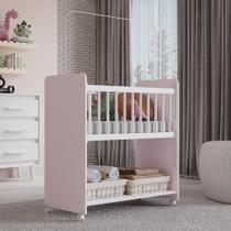 Mini Berço Moisés Toy Para Bebê com Colchão e Rodízios 89cm Branco Rosa - Desk Design