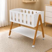 Mini Berço Portátil 3 em 1 Com Colchão Branco Freijó MDF Rodízios Quarto Bebê Cesto Certificado Mini Berço Portátil 3 em 1 Com Colchão Branco Freijó MDF Rodízios Quarto Bebê Cesto Certificado
