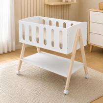 Mini Berço Portátil 3 em 1 Com Colchão Branco MDF Rodízios Quarto Bebê Cesto Certificado Mini Berço Portátil 3 em 1 Com Colchão Branco MDF Rodízios Quarto Bebê Cesto Certificado