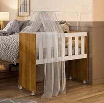 Mini Berço Rubi Multifuncional 5 em 1 Com Colchão Branco Amadeirado Para Menino e Menina