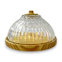 Mini Boleira Artesanal Madeira Vidro Listras Porta Doce 20cm