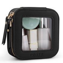 Mini bolsa de maquiagem transparente Prite, linda bolsa pequena de cosméticos de viagem para mulheres, bolsa de higiene impermeável, bolsa de maquiagem de couro com zíper dourado (preta)