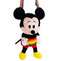 Mini Bolsa Pelúcia Mickey Coração Arco-Íris 20cm - Disney