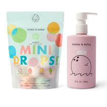 Mini bombas de banho e xampu de coco Dabble & Dollop Tropical, sabonete líquido e banho de espuma para crianças todos os aromas naturais, bolsa que pode ser fechada novamente, fabricada nos EUA, vegana, sem glúten e sem crueldade (pacote com 2)