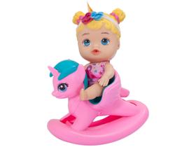Mini Boneca Menina Little Dolls Balancinho Balanço Unicórnio - Acompanha Acessórios Mamadeira Mágica E Certidão De Nascimento - Divertoys Brinquedos
