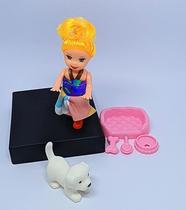 Mini Boneca My Little Amy com Roupas Brinquedo Infantil Meninas + Mini Pet Shop Cachorro Dog Plástico acessórios