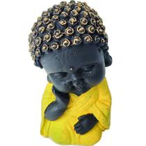 Mini Buda Monge 05533 Em Resina 10Cm - Amarelo