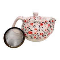 Mini Bule de Chá Flores Porcelana Infusor Inox Chaleira