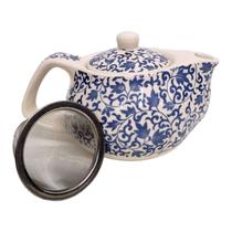 Mini Bule de Chá Oriental Porcelana Infusor Inox Chaleira