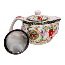 Mini Bule de Chá Oriental Porcelana Infusor Inox Chaleira