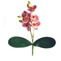 Mini buque de orquidea com folhas 20cm altura - rosa