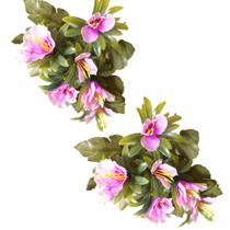 Mini Buquês De Azaleia Jogo C/ 2 Com 7 Flores 27cm - Lilás.