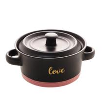 Mini Caçarola Cerâmica Love Preto Matt/Rosa 13x6cm - Bon Gourmet