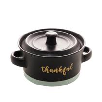 Mini Caçarola Cerâmica Thankful Preto E ul 13X6Cm Mini Caçarola Cerâmica Thankful Preto E ul 13X6Cm