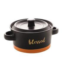 Mini Caçarola em Cerâmica Blessed Preto com Laranja 13x6cm Bom Gourmet Mini Caçarola em Cerâmica Blessed Preto com Laranja 13x6cm Bom Gourmet