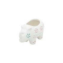MINI CACHEPOT CERÂMICA ANIMALS DOTS RHINO FD BRANCO PEQ 10X5X5,5cm