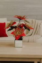 Mini Cachepot Espelhado Com Flor Natal Decorativa Vermelha Vermelho