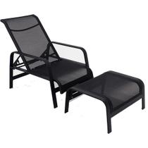 Mini Cadeira Espreguiçadeira Lótus com Puff em Alumínio Tela Sling para Piscina - Preto, Branco e Bege Mini Cadeira Espreguiçadeira Lótus com Puff em Alumínio Tela Sling para Piscina - Preto, Branco e Bege