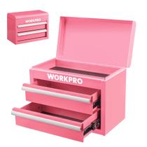 Mini caixa de ferramentas de metal Toolbox WORKPRO com fita rosa de 2 gavetas