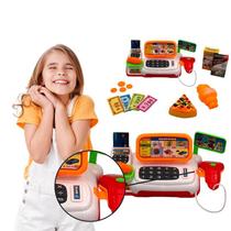 Mini Caixa Registradora Infantil Mercadinho Com Luz E Som Menina Criança Completa Educativo Lojinha Cartão Interativa