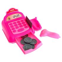 Mini Caixa Registradora Rosa com Moedas, Cartão e Bip Sortido