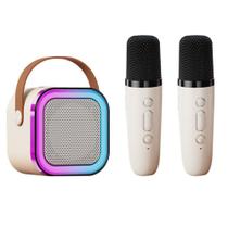 Mini Caixinha De Som Karaokê Com 2 Microfones Bluetooth Infantil Família Efeito Mudança Voz Led RGB - Speaker Multimídia