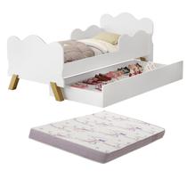 Mini Cama Angel Infantil Nuvem MDF com pés de madeira retro Com Proteção Lateral Sapateira Auxiliar Com 1 Colchão Incluso d20