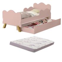 Mini Cama Angel Infantil Nuvem MDF com pés de madeira retro Com Proteção Lateral Sapateira Auxiliar Com 1 Colchão Incluso d20