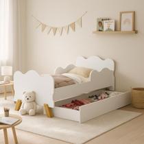 Mini Cama Angel Nuvem Com Auxiliar Proteção Lateral Estilo Moderno Para Quarto de Criança MDF em pés de madeira retro