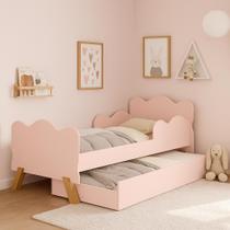 Mini Cama Angel Nuvem Com Auxiliar Proteção Lateral Estilo Moderno Para Quarto de Criança MDF em pés de madeira retro