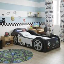 Mini Cama Baby Policia Com Rodas Sobrepostas Estofada Cor:Preto