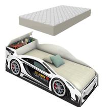 Mini Cama Carro Infantil Com Baú E Colchão Para Quarto Meninos