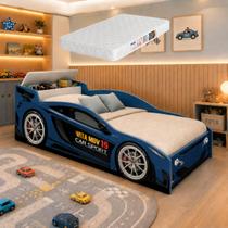 Mini Cama Carro Infantil Com Baú E Colchão Para Quarto Meninos Mini Cama Carro Infantil Com Baú E Colchão Para Quarto Meninos