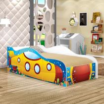 Mini Cama Carro Infantil Submarino Amarelo 100% MDF Com Colchão para Quarto Infantil