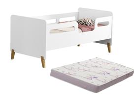 mini cama celilia branca montessoriana alta pes de madeira com colchão - Mini Me Artigos