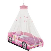 Mini Cama com Proteção Lateral e Dossel Teto Carro Barbie Pura Magia Rosa