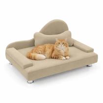 Mini Cama Divã Pet Bela 70cm Para Gato Cachorro Veludo Bege - Abmaza