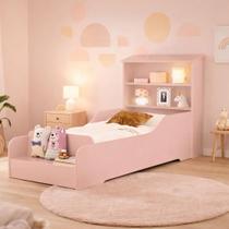 Mini Cama em MDF Liz Infantil Com Proteção Lateral Design Moderno Com Prateleira Organizadora de Brinquedo