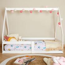 Mini Cama Infantil Branco Madeira Montessori Casinha com estrado Wilma