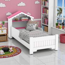 Mini Cama Infantil Casinha Montessoriana Branco Rosa com Grade de Proteção 80kg Mini Cama Infantil Casinha Montessoriana Branco Rosa com Grade de Proteção 80kg