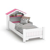 Mini Cama Infantil Casinha Real com Prateleira - Branca/Rosa - Ofertamo